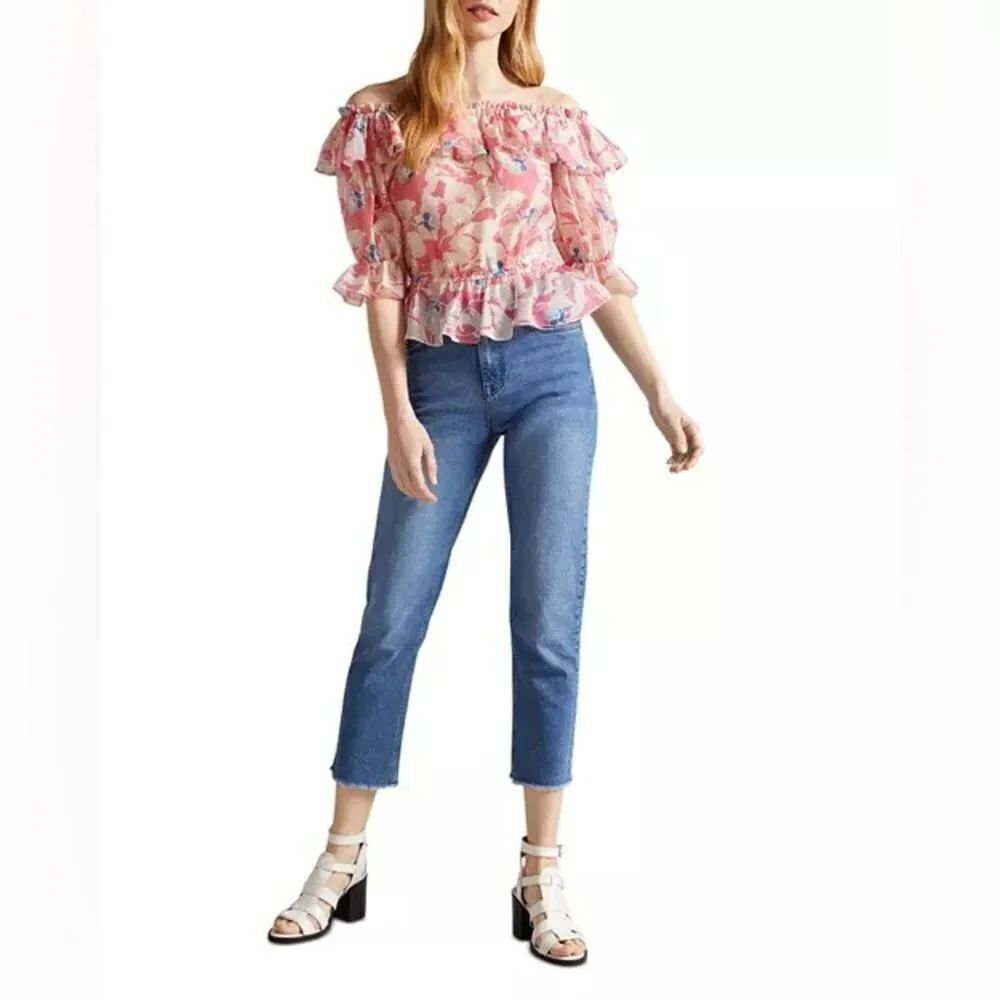 Ted Baker Women's Harina Printed Off-the-Shoulder Top Size 5 US 12